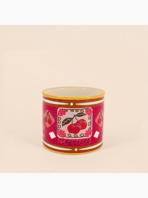 Cache-pot fruits en céramique rose liseret jaune 11x13cm - Kiabi
