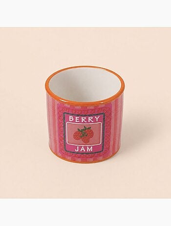 Cache-pot fruits en céramique rose liseret orange 11x13cm