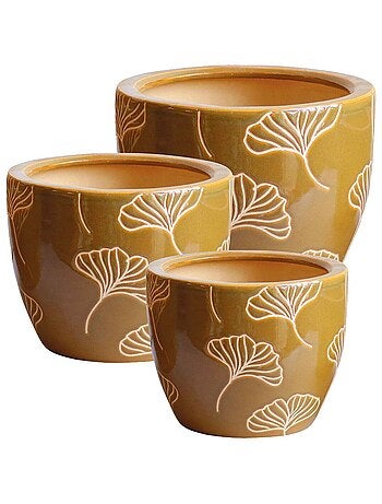 Cache pot ginkgo en Terre Cuite
