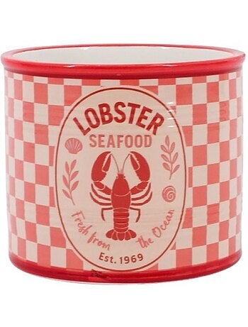 Cache pot homard en dolomite rouge, blanc 13cm
