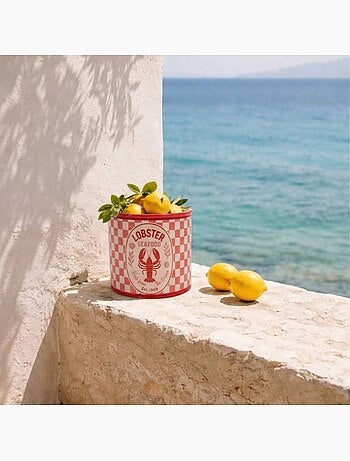 Cache pot homard en dolomite rouge, blanc 13cm