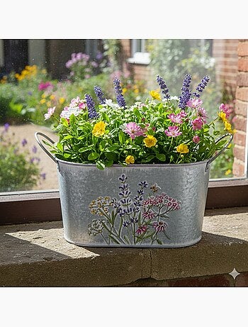 Cache pot ou bac a fleurs en zinc avec anse