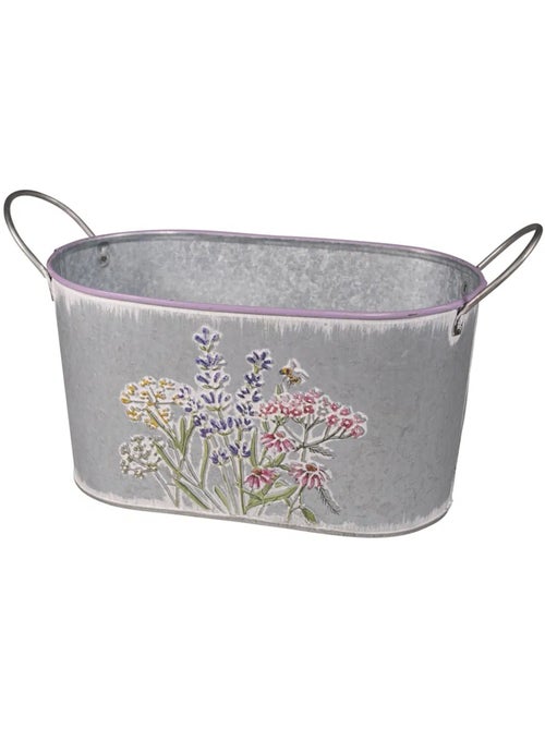 Cache pot ou bac a fleurs en zinc avec anse - Kiabi