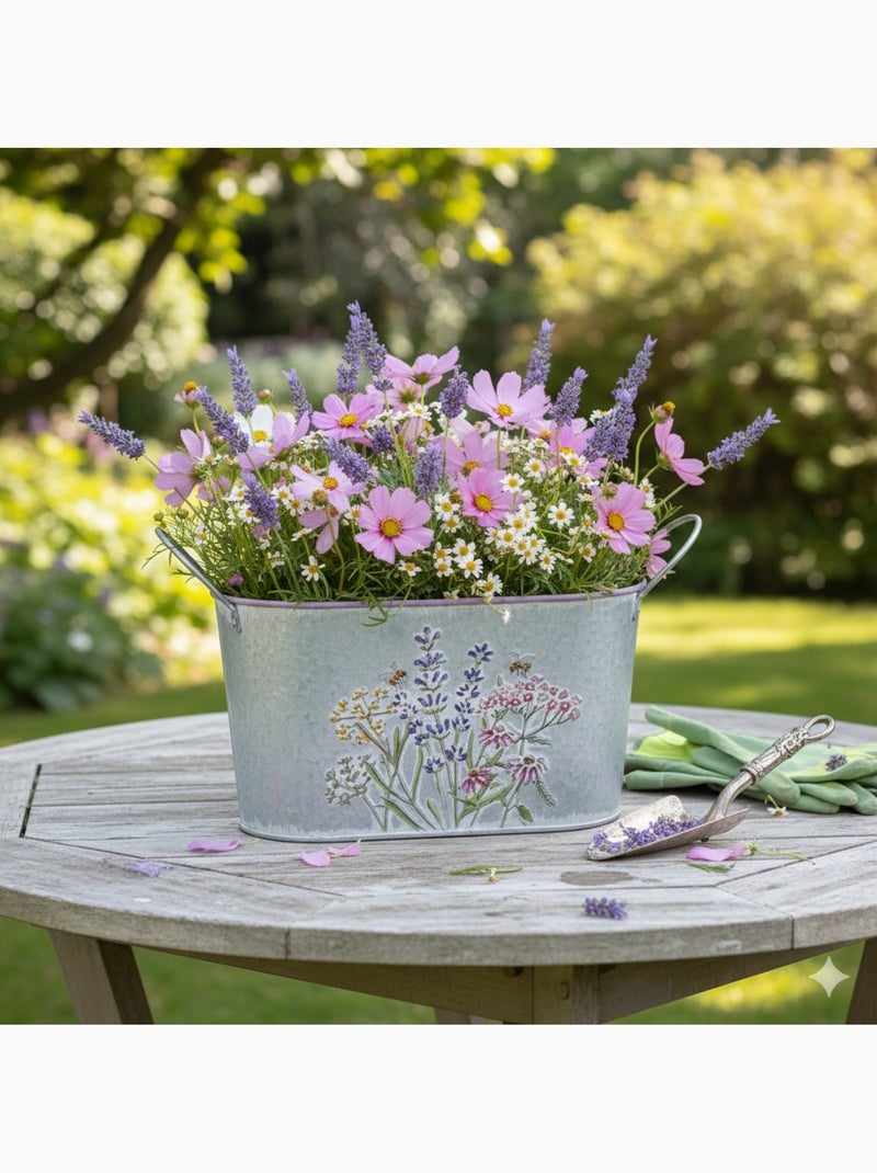 Cache pot ou bac a fleurs en zinc avec anse Violet - Kiabi