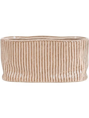 Cache-pot ovale en céramique striée marron 26x15cm
