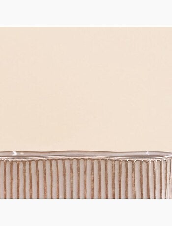 Cache-pot ovale en céramique striée marron 26x15cm