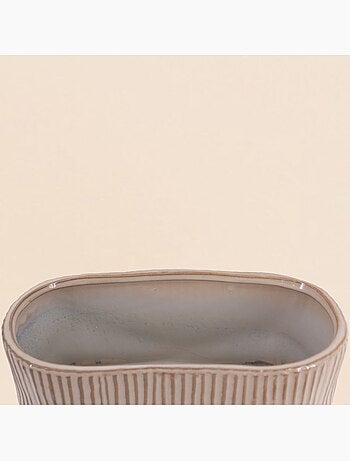 Cache-pot ovale en céramique striée marron 26x15cm