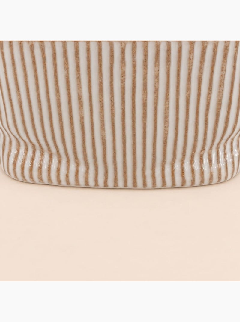 Cache-pot ovale en céramique striée marron 26x15cm Marron - Kiabi