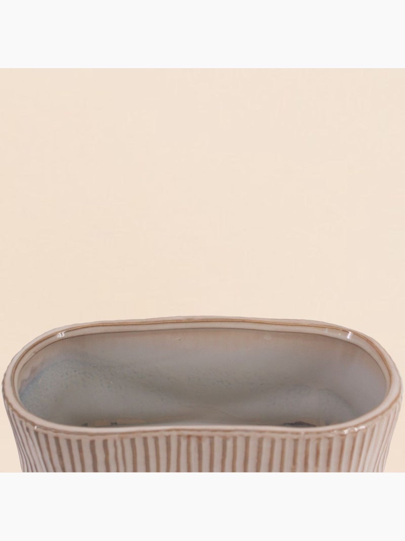 Cache-pot ovale en céramique striée marron 26x15cm Marron - Kiabi