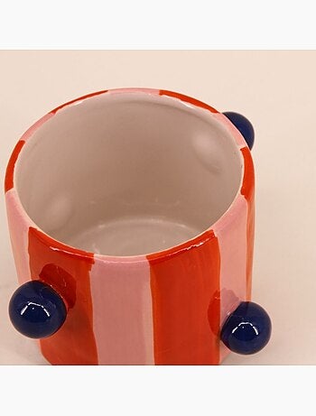 Cache pot rayé rose / orange avec perles 15cm