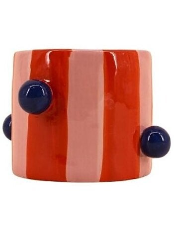 Cache pot rayé rose / orange avec perles 15cm