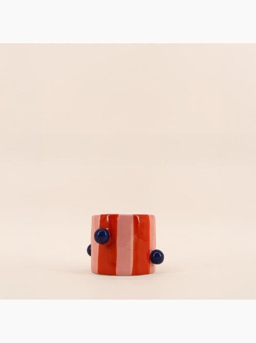 Cache pot rayé rose / orange avec perles 15cm - Kiabi