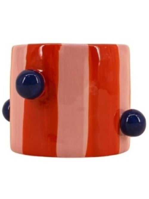 Cache pot rayé rose / orange avec perles 15cm - Kiabi