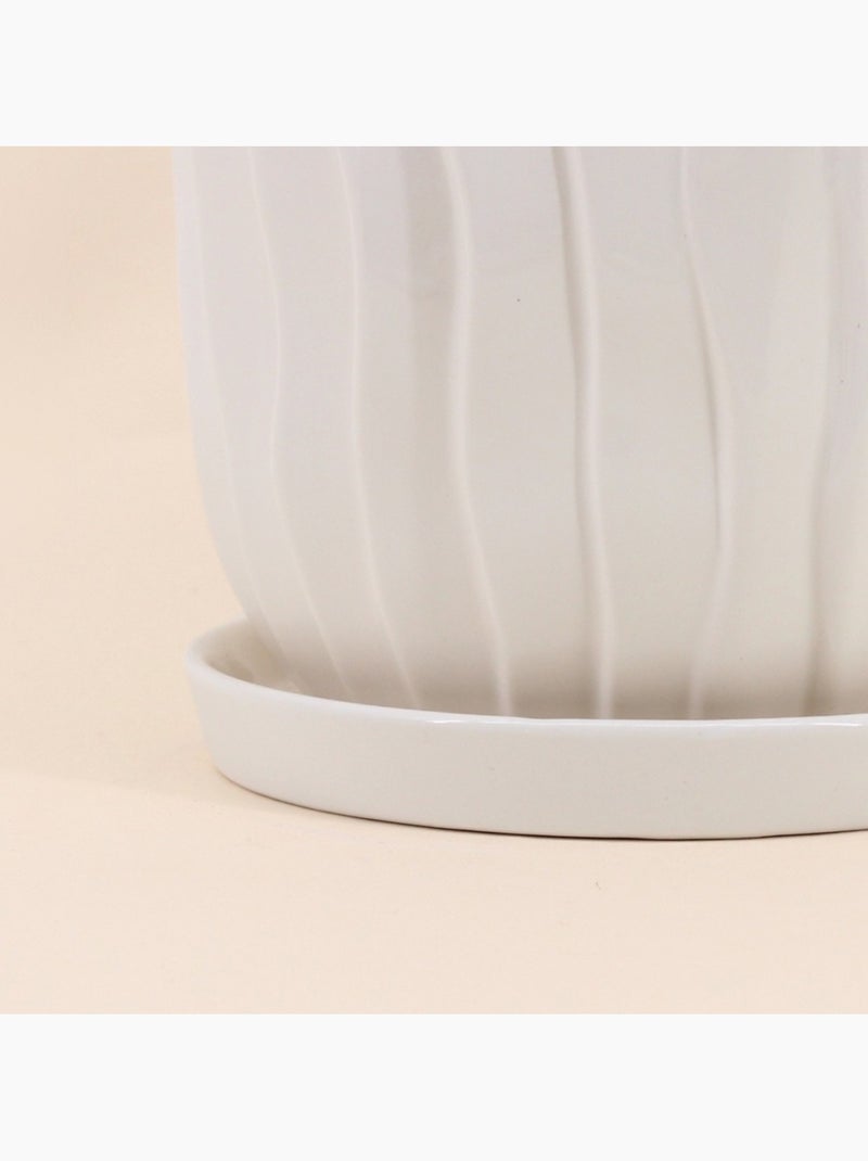 Cache-pot strié beige 20cm avec plateau Beige - Kiabi