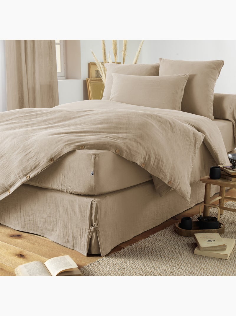 Cache-sommier – Double Gaze de Coton 125 g/m² – Gaïa Beige - Kiabi