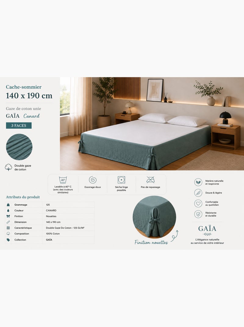 Cache-sommier Double Gaze de Coton GAÏA – Qualité Haut de Gamme Bleu canard - Kiabi
