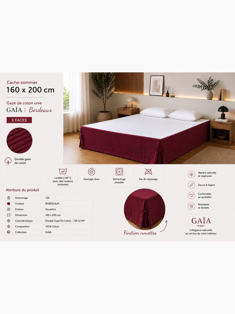 Cache-sommier Double Gaze de Coton GAÏA – Qualité Haut de Gamme Bordeaux - Kiabi
