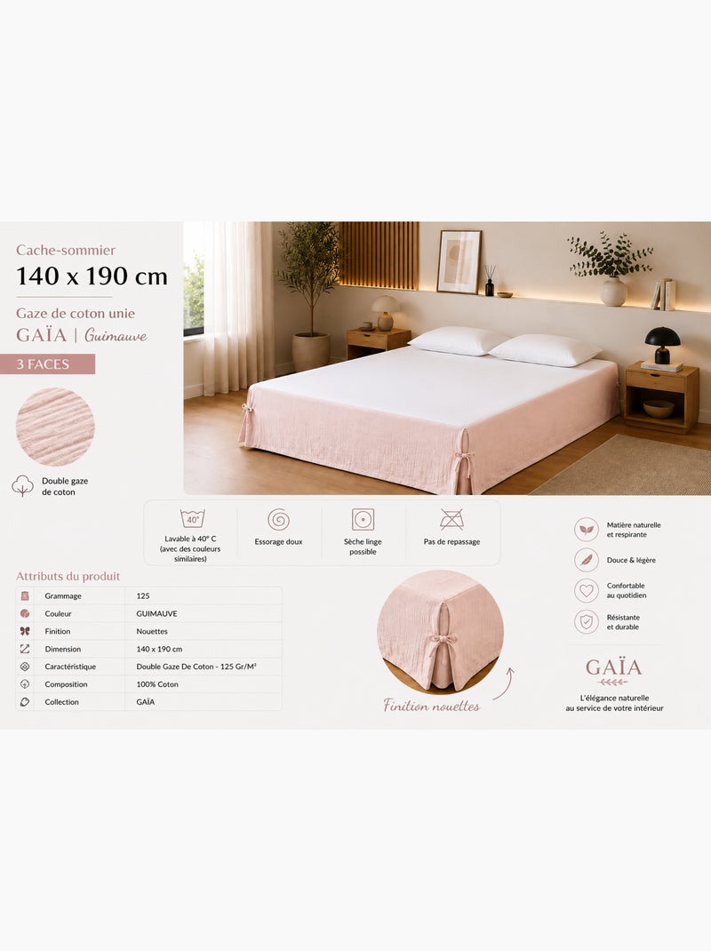 Cache-sommier Double Gaze de Coton GAÏA – Qualité Haut de Gamme Rose poudré - Kiabi