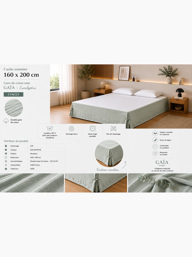 Cache-sommier Double Gaze de Coton GAÏA – Qualité Haut de Gamme Vert clair - Kiabi