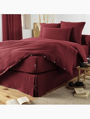 Cache sommier gaze de coton Gaia 160x200cm Lie de vin