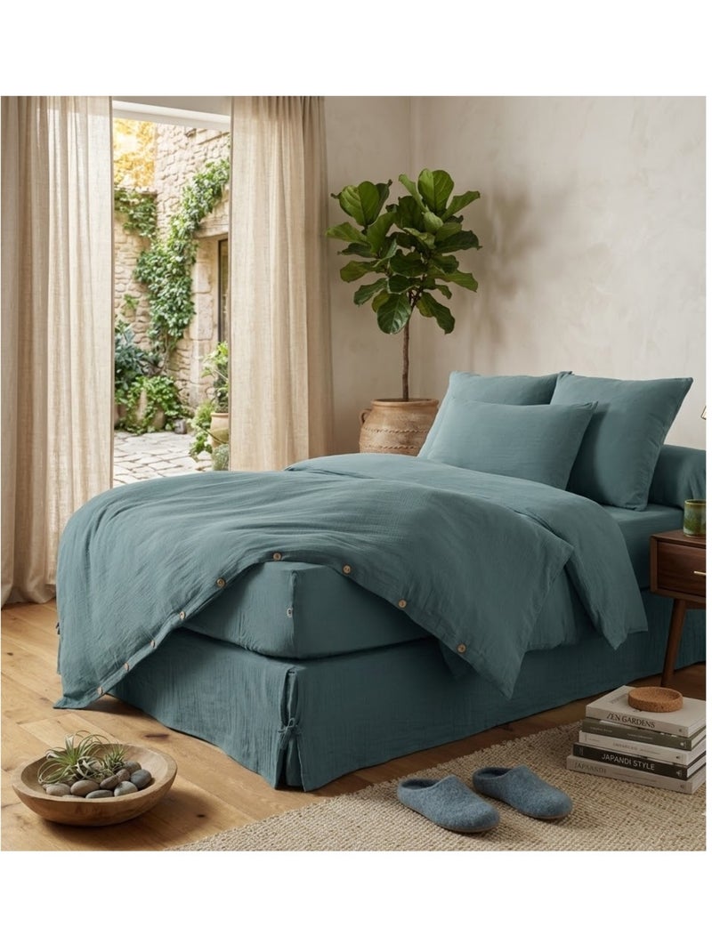 Cache sommier gaze de coton Gaia Bleu canard - Kiabi