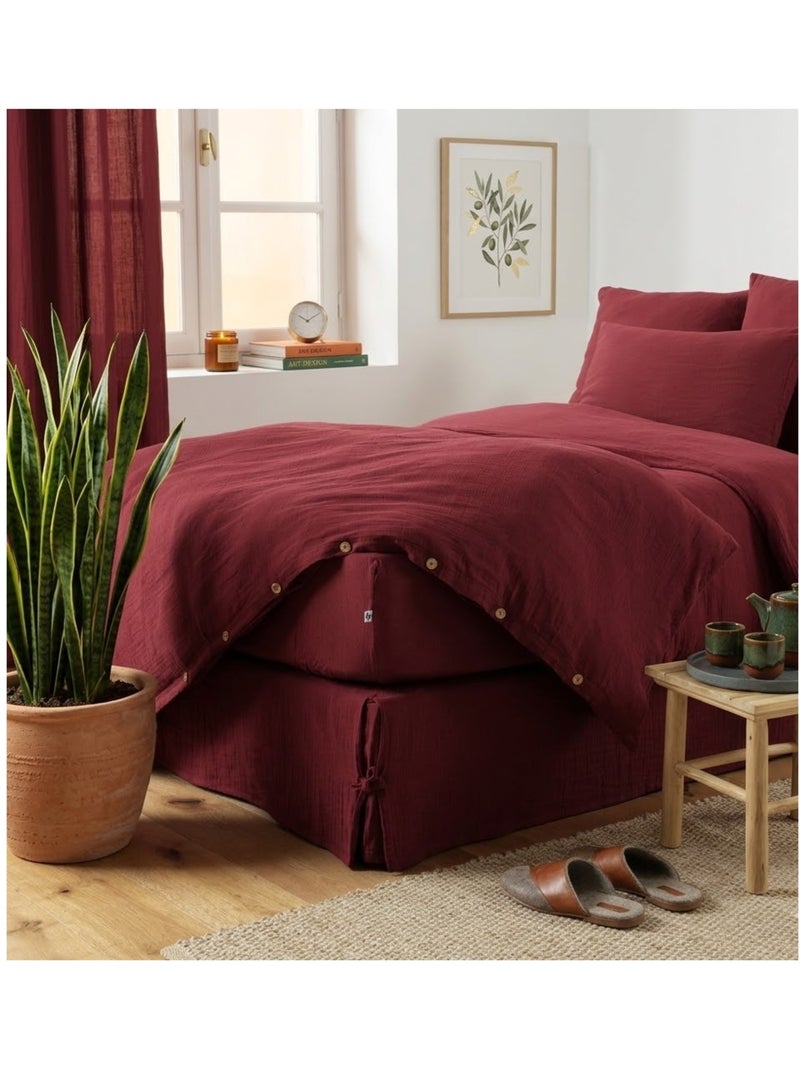 Cache sommier gaze de coton Gaia Bordeaux - Kiabi