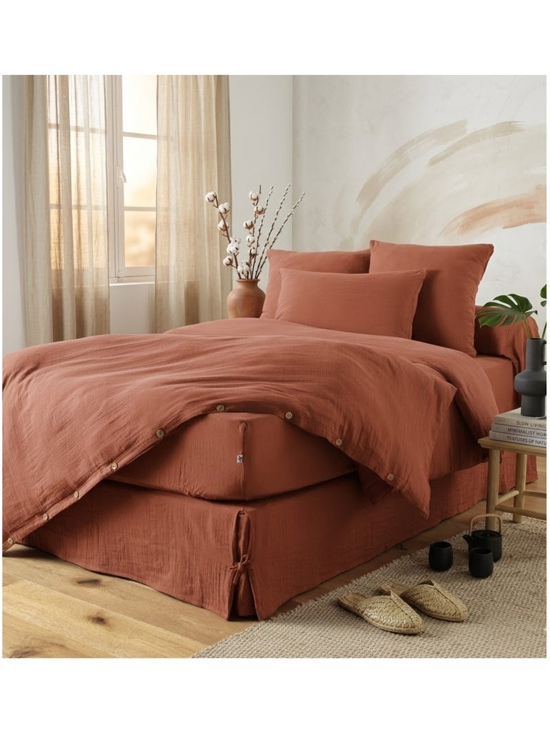 Cache sommier gaze de coton Gaia Terracotta - Kiabi