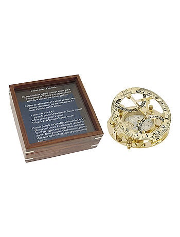 Cadran solaire à boussole en laiton avec coffret