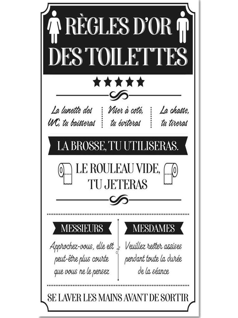 Cadre en toile règles des toilettes Blanc - Kiabi
