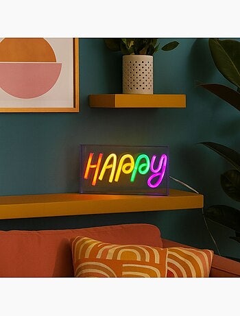 Cadre néon Happy multicolore 23x13cm
