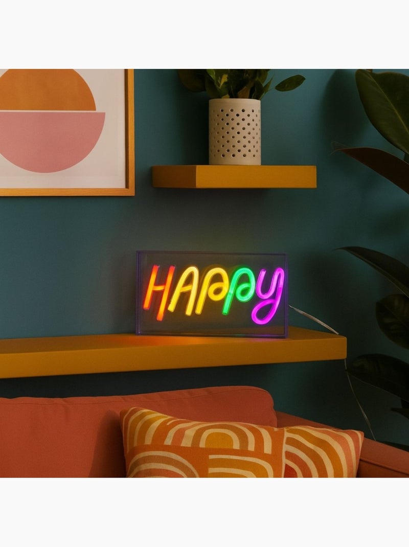 Cadre néon Happy multicolore 23x13cm Gris - Kiabi
