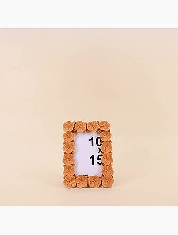 Cadre photo 10x15cm fleurs en résine beige
