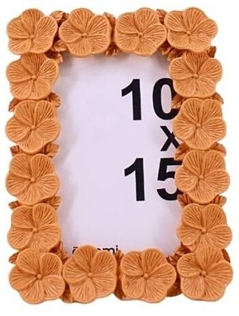 Cadre photo 10x15cm fleurs en résine beige