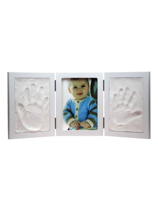 Cadre photo en bois 3 volets avec empreintes Bébé