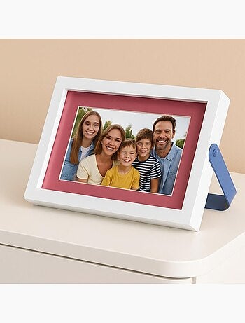 Cadre photo en bois pied métal bleu 10x15cm