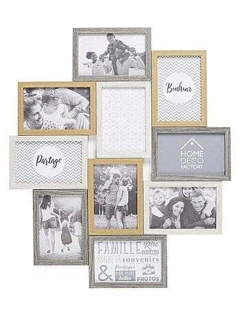 Cadre photo pêle-mêle 10 photos souvenirs bois et blanc