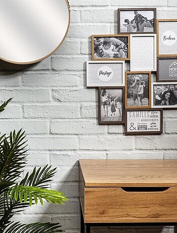 Cadre photo pêle-mêle 10 photos souvenirs bois et blanc