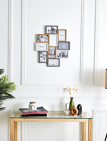 Cadre photo pêle-mêle 10 photos souvenirs bois et blanc