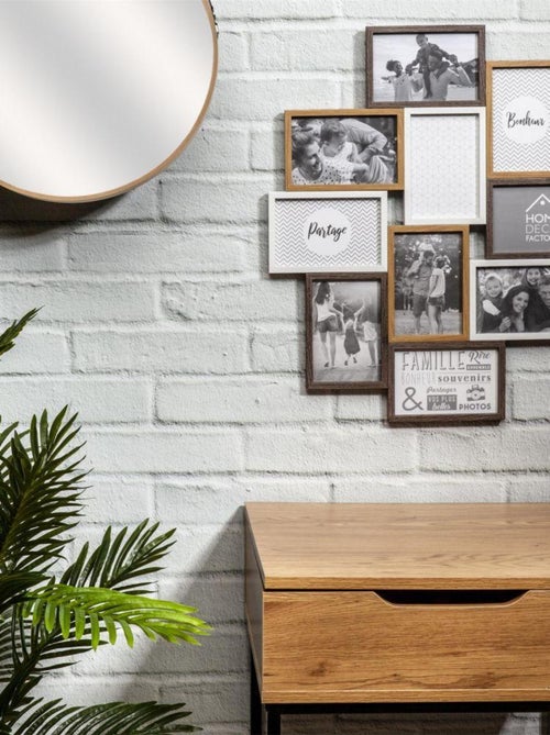 Cadre photo pêle-mêle 10 photos souvenirs bois et blanc - Kiabi