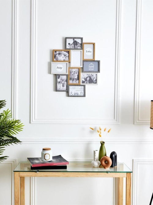 Cadre photo pêle-mêle 10 photos souvenirs bois et blanc - Kiabi