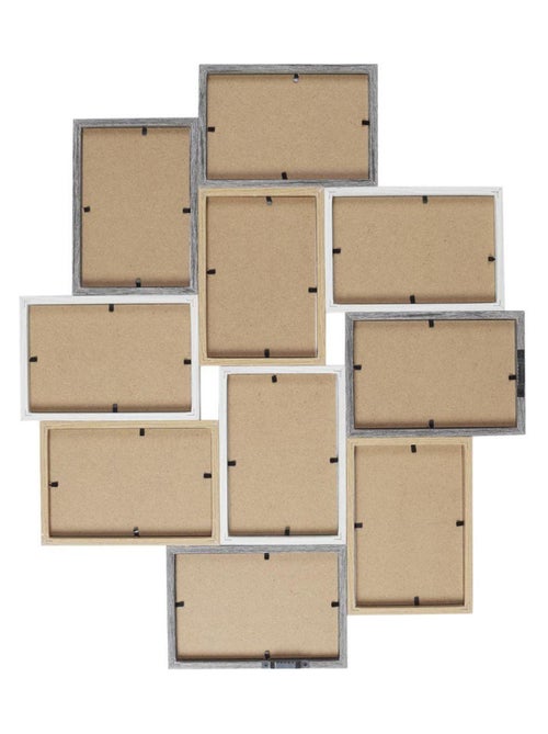 Cadre photo pêle-mêle 10 photos souvenirs bois et blanc - Kiabi