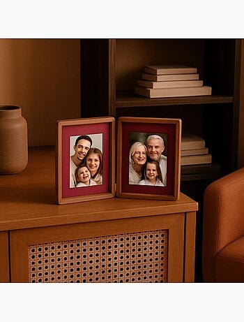 Cadre photos 2 vues moulure ronde en bois 10x15cm