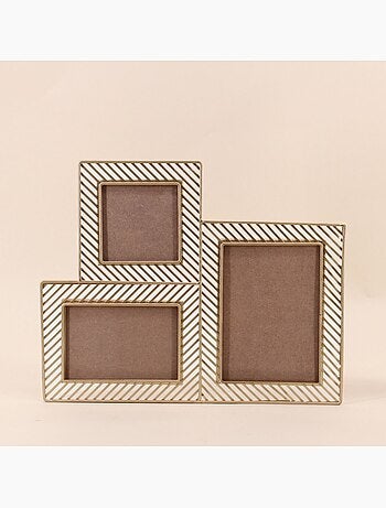 Cadre photos 3 vues en métal doré