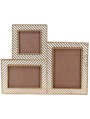 Cadre photos 3 vues en métal doré