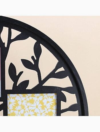 Cadre photos noir 5 vues rond arbre de vie 60cm