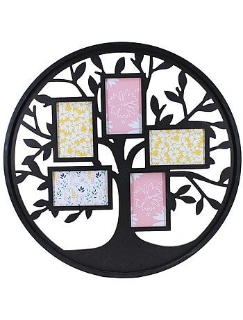 Cadre photos noir 5 vues rond arbre de vie 60cm