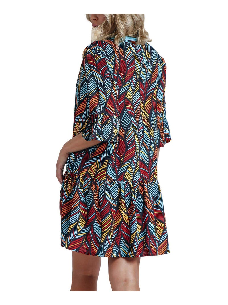 Caftan de plage Ethnic Feathers Bleu turquoise - Kiabi
