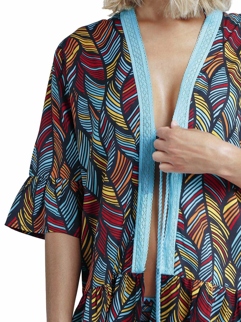 Caftan de plage Ethnic Feathers Bleu turquoise - Kiabi