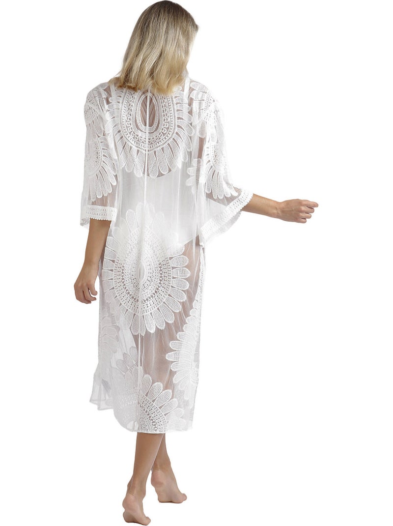 Caftan de plage mi-long Flower Blanc - Kiabi