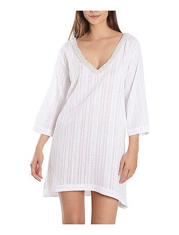 Caftan de plage perles manches trois-quarts